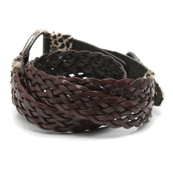 Vintage La Doppia Vita Leather Pony Hair Belt Animal Print Braided Brown White - Picture 7 of 14